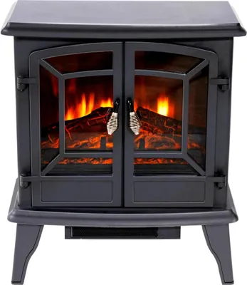 Zdjęcie produktu dla Kominek elektryczny Classic Fire Narvik z grzałką - Grzałka elektryczna 2000W - Kuchenka z grzałką, panelem sterowania i timerem - Kuchenka elektryczna z płomieniami LED - Wolnostojąca - Czarny