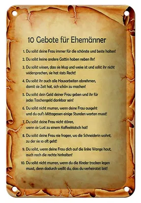 Produktbild von Blechschild Spruch 12x18cm 10 Gebote für Ehemänner