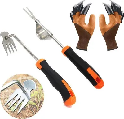 Productafbeelding van Onkruidstekers van roestvrij staal met rubberen handgreep - Set van 2 voor tuinders - Effectief ontwortelen en verplanten