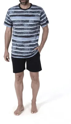 Produktbild von Herren Shorty Schlafanzug kurzarm Pyjama in lässiger Streifenoptik - 112 105 90 464 ; blau , 56