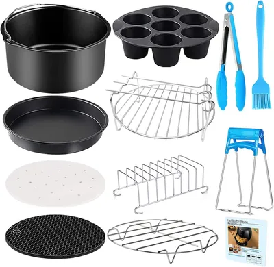 Airfryer Zubehör für Ninja 5,2L, Tefal EY4018/EY401D 4,2L, Uten 4,5L, COSORI 4,7L, BPA-frei, Spülmaschinenfest, Heißluftfritteuse Zubehör - 12 TLG