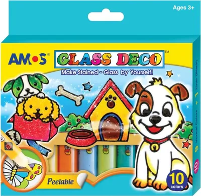 Produktbild von AMOS Abziehbare 10 Farben Glasmalfarben und Beize Kit mit Outlinern