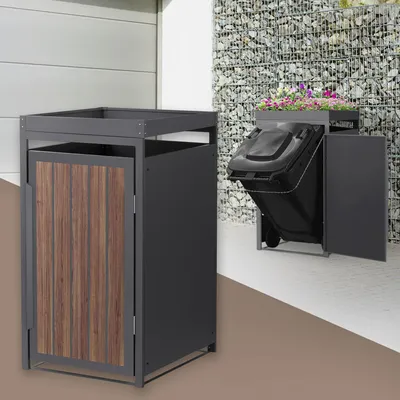 Obrázek produktu pro ML-Design 1 box na odpadky se stříškou na sázení, kryt na 1 box, 240 l, 68x80x124 cm antracitová ocel s dřevěným vzhledem, box na odpadky s dvířky