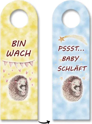 Produktbild von Igel Mama und Baby Türhänger - Baby schläft oder ist wach Warnschild Türschild