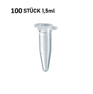 A single transparent microcentrifuge tube with volume markings, presented on a white background with text above.