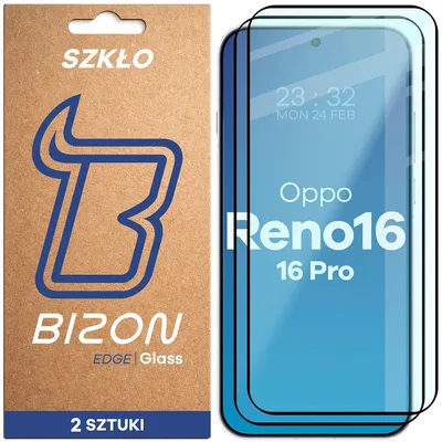 Produktbild von Gehärtetes Glas für Oppo Reno16 / Reno16 Pro 5G, Bizon Glass Edge Duo, Schwarzer Rahmen, 2 Stück