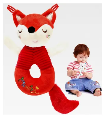 Produktbild von Greifling für Babys mit Rassel, Motorikspielzeug für Neugeborene 0-6 Monate, Plüschtier als Geschenk für Babys und Kleinkinder ab 0+ Monaten - Fuchs