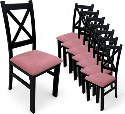Produktbild von 8x gepolsterter Holzstuhl Schwarz + Samt Puderrosa