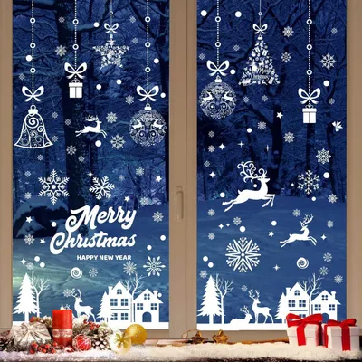 Image de Décorations de fenêtre Noël Autocollant Flocons de neige PVC Décoration de fenêtre, 192