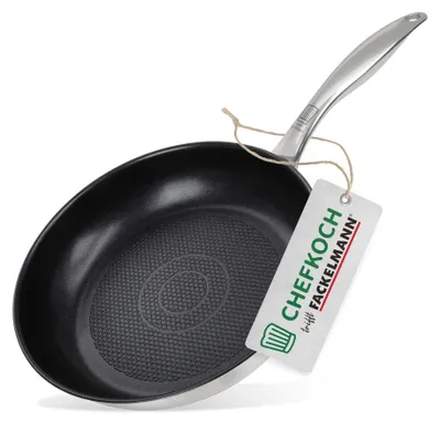 Produktbild von Edelstahl-Antihaft-Bratpfanne von Chefkoch trifft Fackelmann Perfekt für alle Herdarten, hitzebeständig, mit Wabenboden für knusprige Ergebnisse