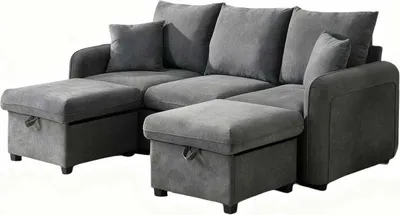 Produktbild von U-Form Ecksofa mit Staufunktion & Schlaffunktion - Inkl. Hocker & Schubladen, Chenille Bezug, Modular Zerlegbar,Dark Gray