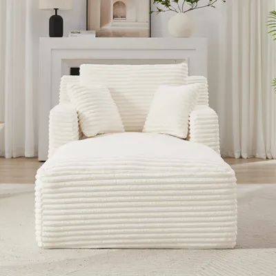 Produktbild von AIORBER Modernes Cord Chaiselongue Sofa, Bequemes Relaxsessel & Schlafsofa ohne Montage, platzsparend für Wohnzimmer, Büro & Apartment, Weiß