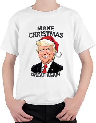 Produktbild von MAKE CHRISTMAS GREAT AGAIN Weihnachten Karikatur Patriotisch USA Uni Kinder T-Shirt, Weiß, 152