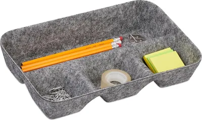 Produktbild von Relaxdays Schubladen Organizer Filz, Ordnungssystem Schreibtisch, HBT: 5,5 x 29,5 x 19 cm, 4 Fächer, Filzkorb, hellgrau