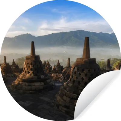 Produktbild von MuchoWow® Runde Wandtattoo - Wandsticker Tapete Aufkleber Indonesien - Berg - Nebel Ø 50 cm Selbstklebend und Repositionierbar - Wandaufkleber - Kreis - Wand Kreis - Wand Bild - Foto Tapete - Selbstklebende - Wohnzimmerdekoration - Wand Dekoration - Kinderzimmer