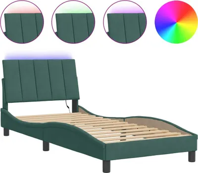 Produktbild von vidaXL Bettgestell mit LED ohne Matratze "Hanko" Dunkelgrün 80x200 cm Samt
