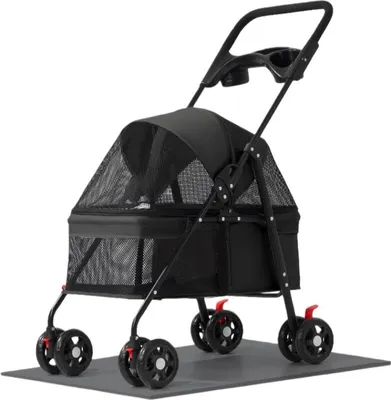 Immagine prodotto di Zimilo Carrello pieghevole leggero per cani e gatti, passeggino da esterno, carrello da trasporto, metallo, ideale per viaggiare, nero
