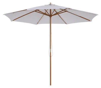 Image de Parasol en bois 300 cm, parasol de jardin, parasol de balcon, en bambou, blanc crème ?
