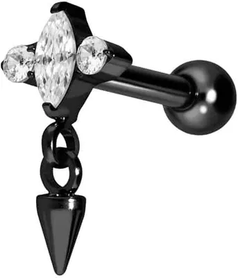 Produktbild von Ohrpiercing Titan Ohrpiercing mit Innengewinde EINGEFASSTE KRISTALLE + SPITZE Schwarz Stablänge: 8mm