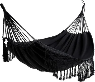 Productafbeelding van Braziliaanse strandhangmat voor outdooravonturen, reizen, wandelen, klimmen en picknicken - Stijlvol design, zwarte katoenen bekleding (maximaal draagvermogen 400 kg) - Ideaal voor 2 personen.