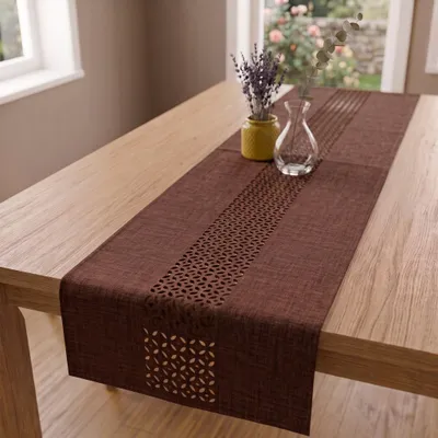 Produktbild von Moderner Tischläufer braun Leinen-Optik 140 x 40 cm schmal, KI-generiertes Bild