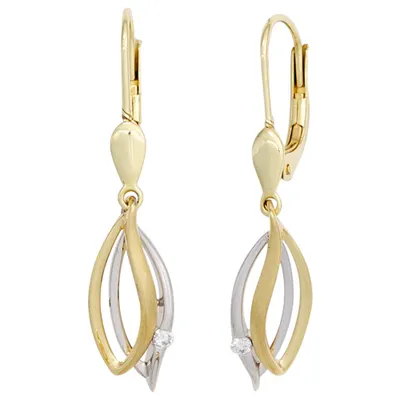 Produktbild von JOBO Boutons 585 Gold Gelbgold Weißgold 2 Diamanten Brillanten Ohrringe Ohrhänger