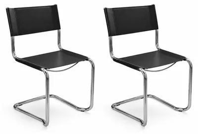 Produktbild von k-hometrends KARA Freischwinger Stühle 2er Set aus recyceltem Leder & verchromtem Stahlrohr – Designstühle Schwarz/Chrom