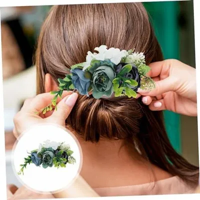 Produktbild von Blauer Haarkamm mit künstlicher Blume aus Metall und Stoff | Dekorativer Kamm für das Haar von Damen, vielseitig einsetzbar und robust verarbeitet
