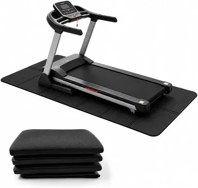 Produktbild von Faltbare Fitnessmatte, 183 x 61 cm, Sportmatte, 6 mm Dicke, rutschfest und wasserdicht, PVC, geeignet für Laufbänder und Fitnessstudios, schwarz