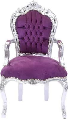Produktbild von Barockstuhl Barock Stuhl Armlehne Lila Silber Stoff Esszimmer Wohnzimmer Büro Flur Schminkstuhl Klassisch Premium Luxus Modern Retro Royal Antik Stil