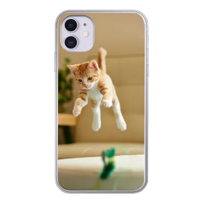 Produktbild von MuchoWow® Handyhülle Schutzhülle Hülle für iPhone 11 Katze - Springen - Spielzeug Silikon Softcase Handy Hülle - Handytasche