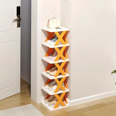 Produktbild von Schuhregal mit 6 Ebenen, Schuhschrank, Schuhablagen, Schuhorganizer, multifunktionales Modulregal für Wohnzimmer, Garderobe und Flur, Orange