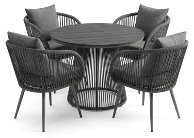 Produktbild von di volio Gartenmöbel Set MAZARO – grau, Essgruppe Outdoor mit rundem Tisch & 4 Stühlen, Gartengarnitur wetterfest