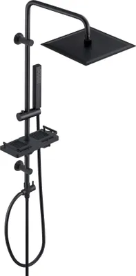 Immagine prodotto di JOHO Colonna Doccia Nero Acciaio Inox Senza Miscelatore Fori Muro Regolabili Asta Set Pioggia Doccetta Soffione Porta Ogetti Mensola Quadrato 20x20cm