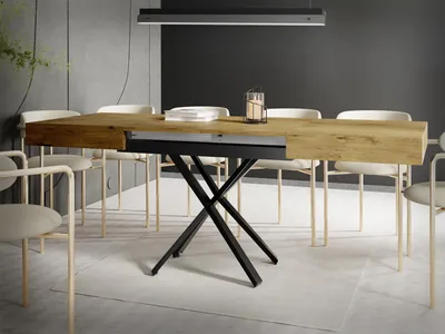 Produktbild von Couchtisch Höhenverstellbar und Ausziehbar Cavetta X - Wohnzimmertisch Esstisch Multifunktionstisch 120-200/80/27-76 cm Lancelot Eiche