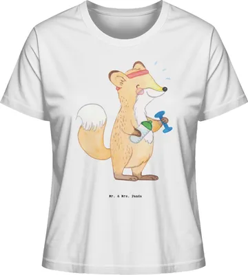 Produktbild von Mr. & Mrs. Panda Oberteil Damen Fuchs Fitness Größe S - Weiß - Geschenk, Kraftsport, Basic T-Shirt, Sport, Shirt, Treiben, Fitnessstudio, Sportclub, Baumwoll