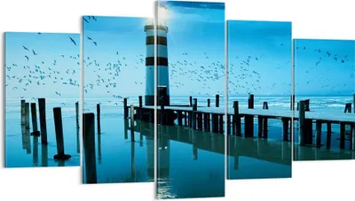 Produktbild von Bild auf Leinwand - Leinwandbild - Vögel see laterne wolke - 160x85cm - Wand Bild - Wanddeko - Leinwanddruck - Bilder - Kunstdruck - Wanddekoration - Leinwand bilder - Wandkunst - EA160x85-2300