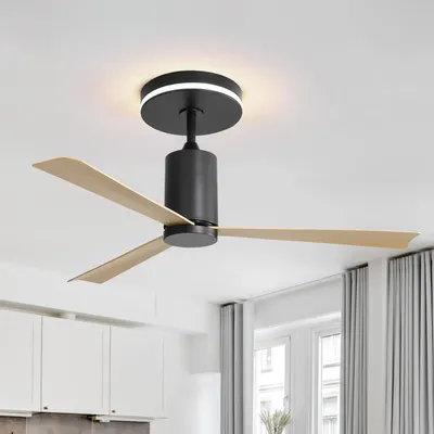 Produktbild von Sofucor Moderner Deckenventilator mit LED-Licht, 3-Farben-Lichtsteuerung für Schlafzimmer, Schwarz-Hellbraun