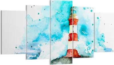 Produktbild von Bild auf Leinwand - Leinwandbild - Leuchtturm Wasser Illustration Welle - 160x85cm - Wand Bild - Wanddeko - Leinwanddruck - Bilder - Kunstdruck - Leinwand bilder - Wandkunst - EA160x85-2939