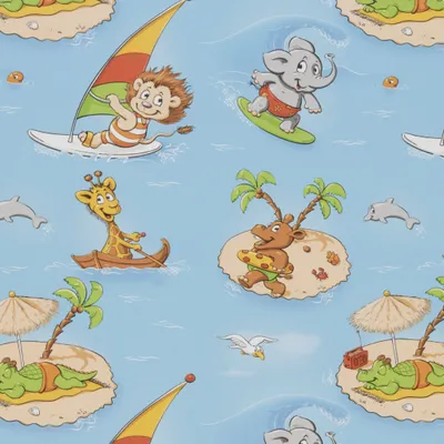 Produktbild von Geschenkpapier Afrika / Tiere am Meer 70cm x 2m Rolle hellblau