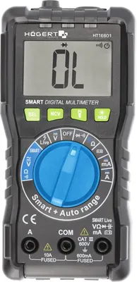 Produktbild von Högert Technik - Multifunktionales Digitales Messgerät mit SMART-Technologie, Multimeter bis 600V / 10A, RMS, NCV, LCD-Bildschirm, Gummiummantelung, Ergonomisch, Inklusive Messkabel, HT1E601