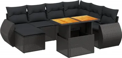 Produktbild von vidaXL 8-tlg. Garten-Sofagarnitur mit Kissen Schwarz Poly Rattan