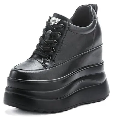 Zdjęcie produktu dla Sneakersy damskie koturny skórzane platforma 13 cm czarne rozmiar 36 37