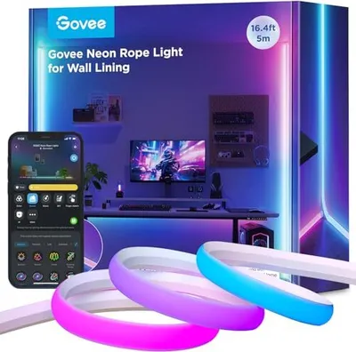 Produktbild von Govee Neon LED -Strip -Strip -Röhrenplatte, 5 m RGBIC -Streifen, Materie kompatible Wandlinien Ecken, Musiksynchronis
