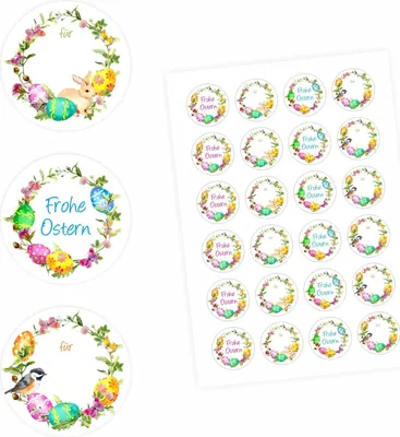 Produktbild von 24 Oster Aufkleber Ranken - rund 4 cm Ø - Frohe Ostern Sticker Aufkleber Osterhase Osterei