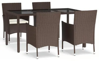 Produktbild von vidaXL 5-tlg. Garten-Essgruppe mit Kissen Braun Poly Rattan