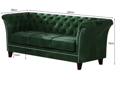 Produktbild von S-STYLE MÖBEL - Zephyr - Chesterfield Polstergarnitur 3+2+1 aus Flasche grün Samt-Stoff, B/T/H: 3er - 237 cm/ 82 cm/ 75 cm