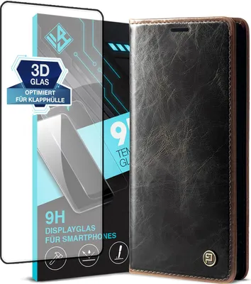 Produktbild von Handyhülle für Google Pixel 7 Pro mit 9H Displayglas Kunstleder Flip Cover Hülle RFID Schutz Case Kartenfach Farbe: Dunkelbraun