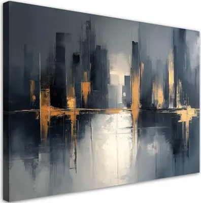 Produktbild von Leinwandbild Schwarz-Gold-Abstraktion 60x40 Feeby Grau bild für die wand bereit zum aufhängen