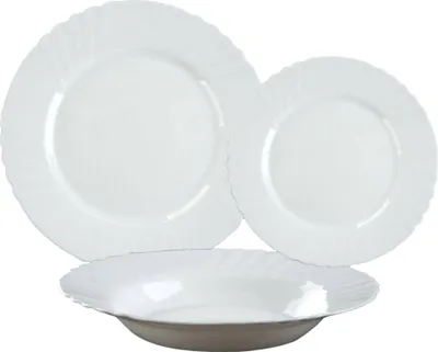 Obrázok produktu pre Jedálenská súprava tanierov, 18 tanierov, pre 6 osôb, tvrdené sklo, biela, Eva